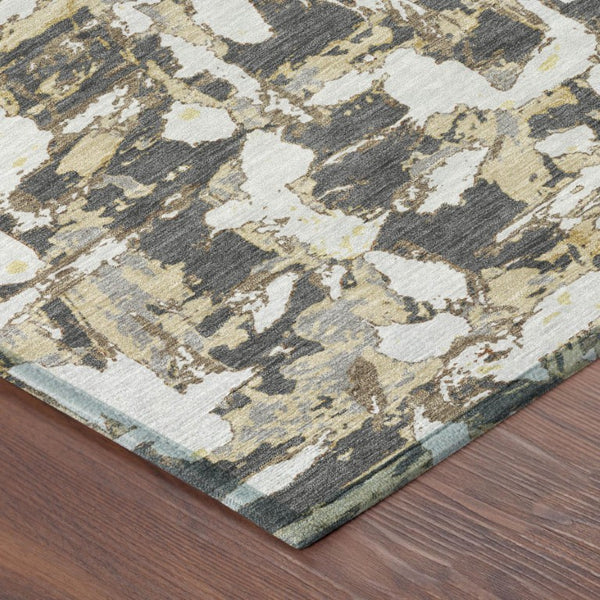 10 X 14 Abstract Graphite Ivory Polyester Area Rug Washable for Indoor Outdoor Use