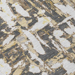 10 X 14 Abstract Graphite Ivory Polyester Area Rug Washable for Indoor Outdoor Use