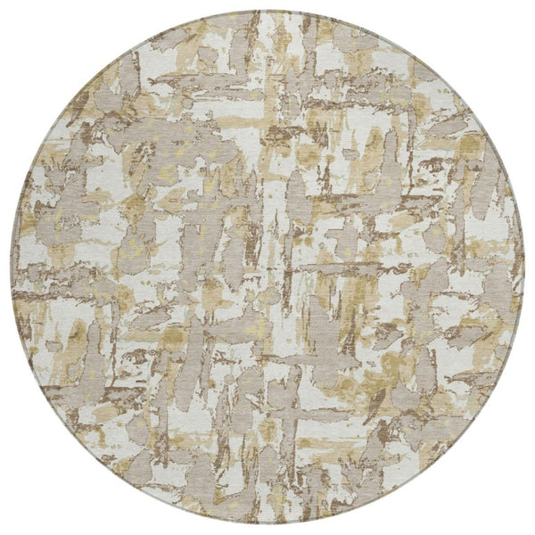 HomeRoots 8 Foot Round Abstract Polyester Area Rug Washable Stain Resistant for Patio or Living Room 736242