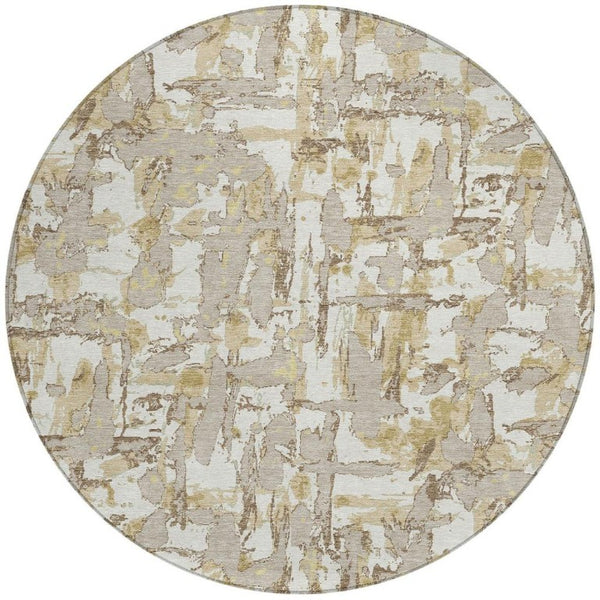 8 Foot Round Abstract Polyester Area Rug Washable Stain Resistant for Patio or Living Room