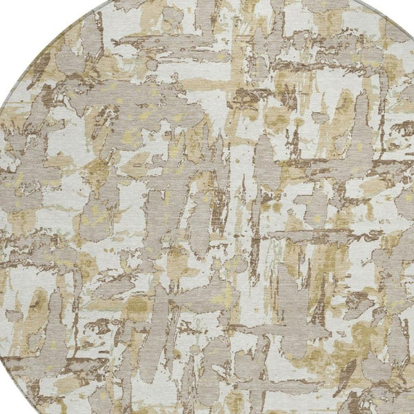 8 Foot Round Abstract Polyester Area Rug Washable Stain Resistant for Patio or Living Room