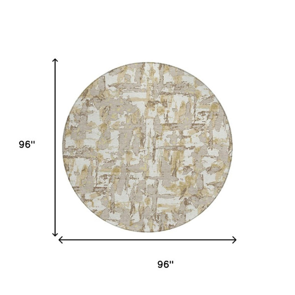 8 Foot Round Abstract Polyester Area Rug Washable Stain Resistant for Patio or Living Room
