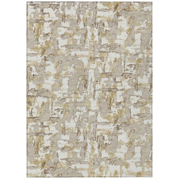 HomeRoots 10 X 14 Abstract Ivory Beige Polyester Area Rug Stain Resistant Indoor Outdoor 736245