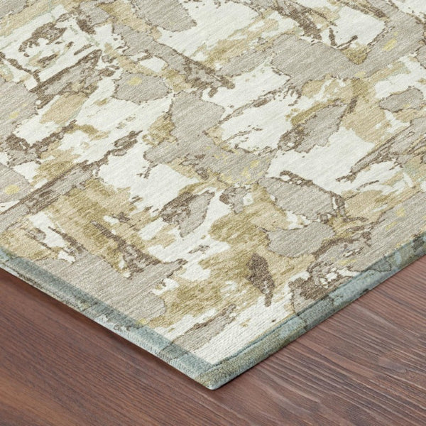 10 X 14 Abstract Ivory Beige Polyester Area Rug Stain Resistant Indoor Outdoor