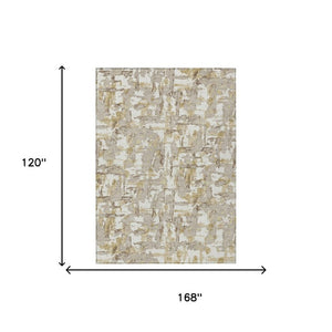 10 X 14 Abstract Ivory Beige Polyester Area Rug Stain Resistant Indoor Outdoor
