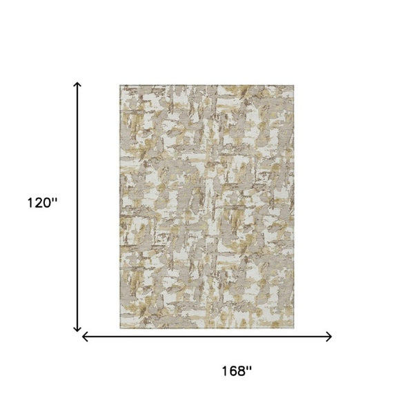 10 X 14 Abstract Ivory Beige Polyester Area Rug Stain Resistant Indoor Outdoor
