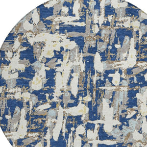 8 Foot Round Abstract Polyester Area Rug Washable Navy Beige Patio or Family Room