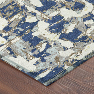 8 Foot Round Abstract Polyester Area Rug Washable Navy Beige Patio or Family Room