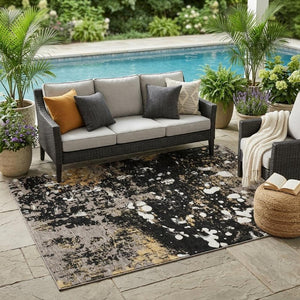 5x8 Black Silver Abstract Polyester Area Rug Washable for Indoor Outdoor Use
