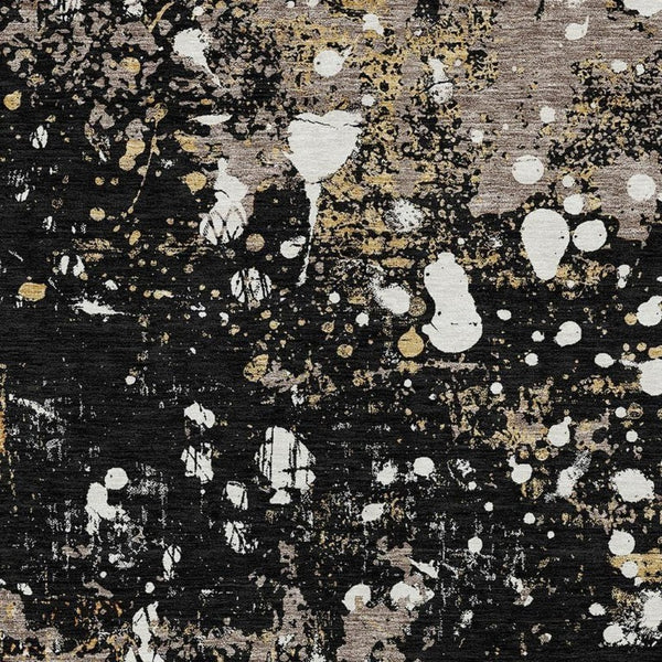 5x8 Black Silver Abstract Polyester Area Rug Washable for Indoor Outdoor Use