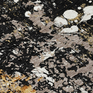 8 Foot Round Abstract Polyester Area Rug Washable Geometric Black Silver Patio