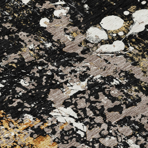 8 Foot Round Abstract Polyester Area Rug Washable Geometric Black Silver Patio