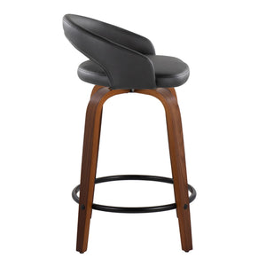 English Elm Fixed-height Swivel Counterstools Walnut Wood Legs Faux Leather Seats Set of 2 B202S01749