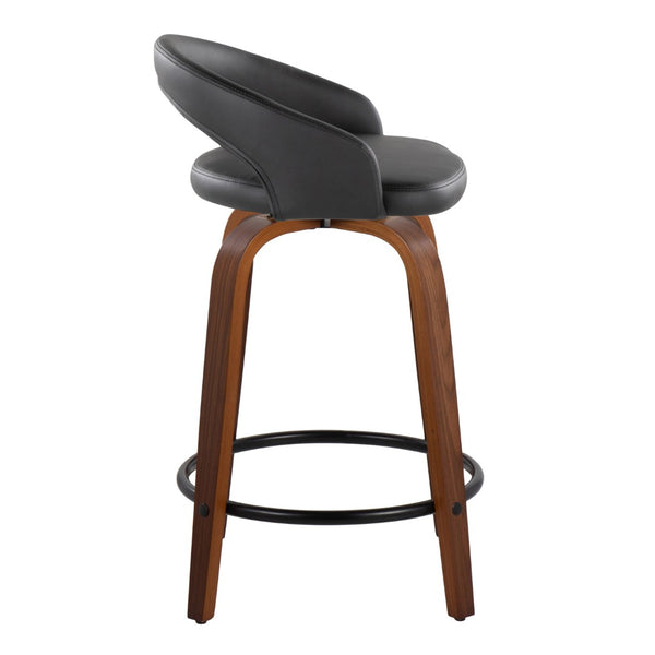 English Elm Fixed-height Swivel Counterstools Walnut Wood Legs Faux Leather Seats Set of 2 B202S01749