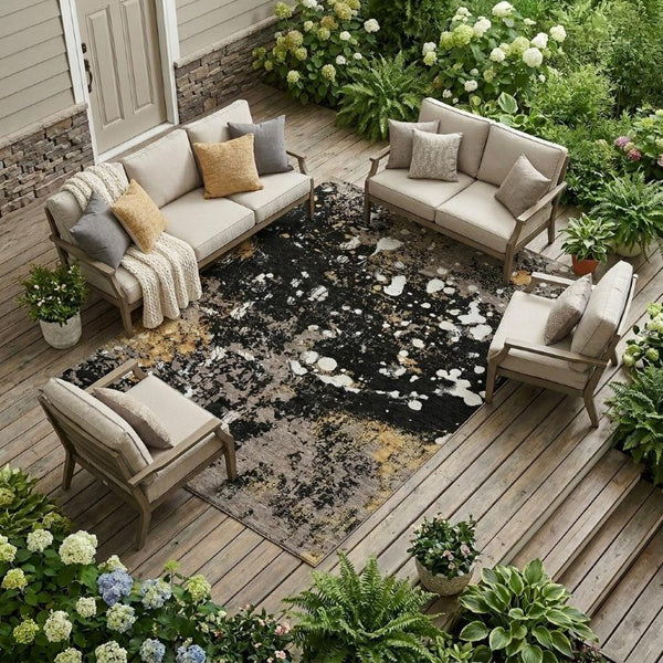 9 X 12 Abstract Polyester Area Rug Washable Indoor Outdoor Stain Resistant Modern