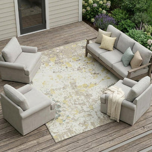 9 X 12 Ivory Beige Abstract Polyester Area Rug Washable for Patio or Living Room
