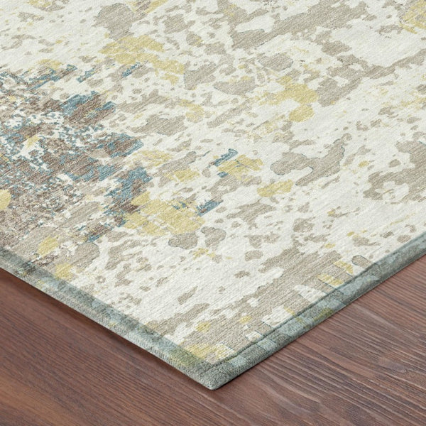 9 X 12 Ivory Beige Abstract Polyester Area Rug Washable for Patio or Living Room