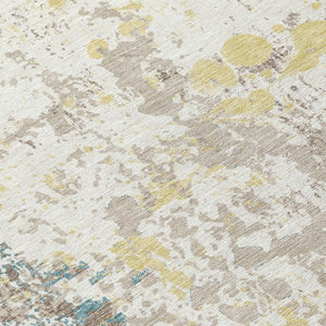 9 X 12 Ivory Beige Abstract Polyester Area Rug Washable for Patio or Living Room
