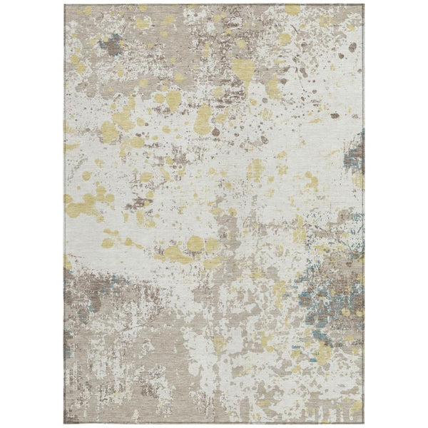 10 X 14 Ivory Beige Abstract Polyester Area Rug Washable for Indoor Outdoor Use