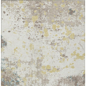 10 X 14 Ivory Beige Abstract Polyester Area Rug Washable for Indoor Outdoor Use