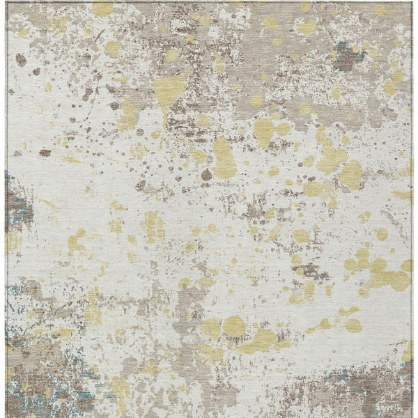 10 X 14 Ivory Beige Abstract Polyester Area Rug Washable for Indoor Outdoor Use