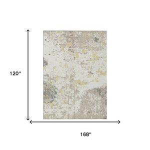 10 X 14 Ivory Beige Abstract Polyester Area Rug Washable for Indoor Outdoor Use