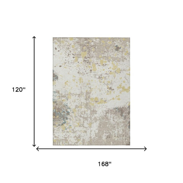 10 X 14 Ivory Beige Abstract Polyester Area Rug Washable for Indoor Outdoor Use