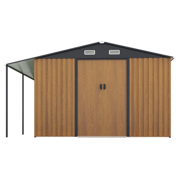 English Elm 10x12 Ft Galvanized Steel Outdoor Shed Dual Zone Lockable Sliding Doors Backyard Storage Yellow W1598S00033