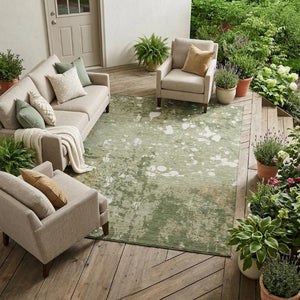 9 X 12 Sage Beige Abstract Polyester Area Rug Washable for Indoor Outdoor Use