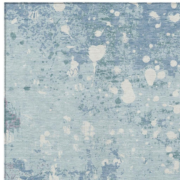 10 X 14 Sky Blue Beige Abstract Polyester Area Rug for Patio Porch or Living Room