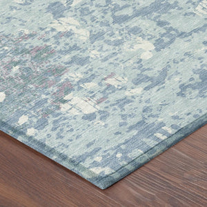 10 X 14 Sky Blue Beige Abstract Polyester Area Rug for Patio Porch or Living Room