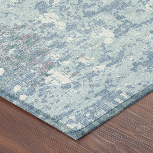 10 X 14 Sky Blue Beige Abstract Polyester Area Rug for Patio Porch or Living Room