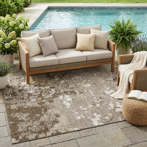5 X 8 Taupe Ivory Abstract Polyester Washable Rug for Patio Porch or Living Room