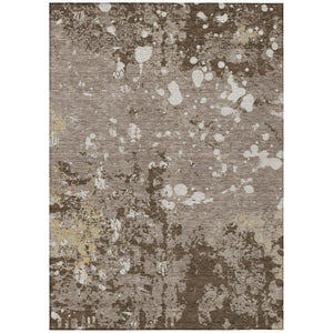 HomeRoots 5 X 8 Taupe Ivory Abstract Polyester Washable Rug for Patio Porch or Living Room 736301