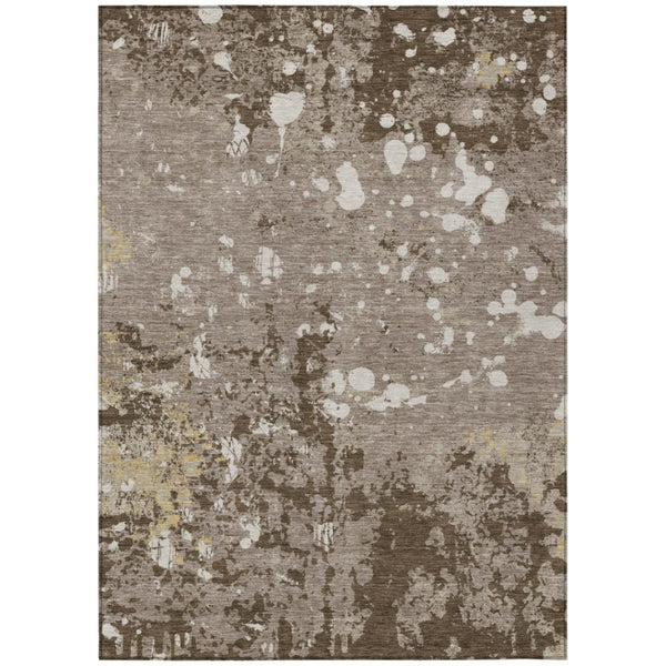 HomeRoots 5 X 8 Taupe Ivory Abstract Polyester Washable Rug for Patio Porch or Living Room 736301