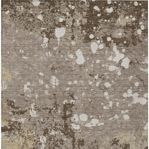 5 X 8 Taupe Ivory Abstract Polyester Washable Rug for Patio Porch or Living Room