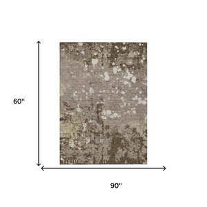 5 X 8 Taupe Ivory Abstract Polyester Washable Rug for Patio Porch or Living Room