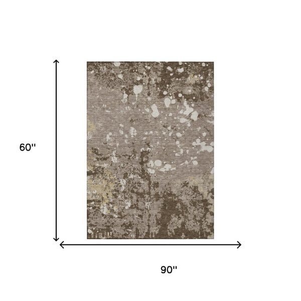 5 X 8 Taupe Ivory Abstract Polyester Washable Rug for Patio Porch or Living Room