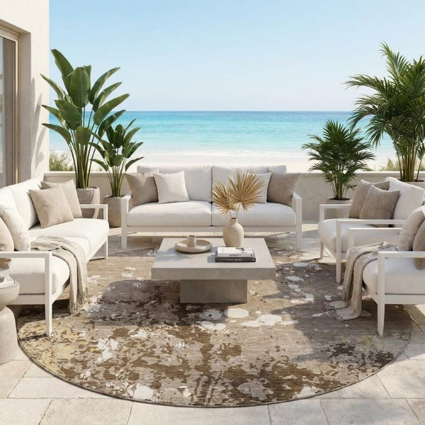 8 Foot Round Abstract Polyester Rug Washable Stain Resistant Indoor Outdoor Patio
