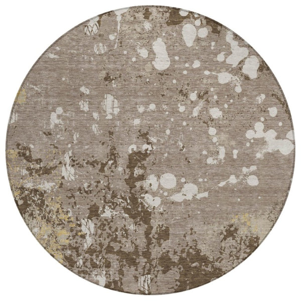 HomeRoots 8 Foot Round Abstract Polyester Rug Washable Stain Resistant Indoor Outdoor Patio 736302