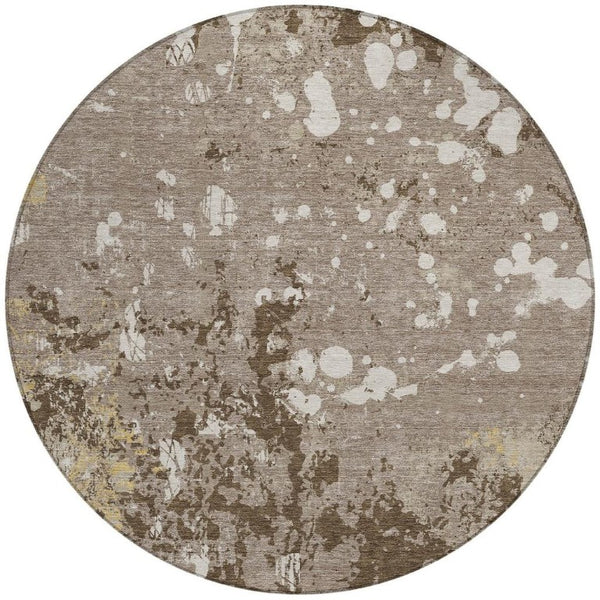 8 Foot Round Abstract Polyester Rug Washable Stain Resistant Indoor Outdoor Patio