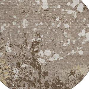 8 Foot Round Abstract Polyester Rug Washable Stain Resistant Indoor Outdoor Patio