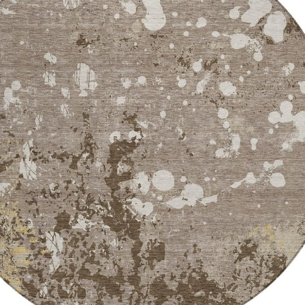 8 Foot Round Abstract Polyester Rug Washable Stain Resistant Indoor Outdoor Patio
