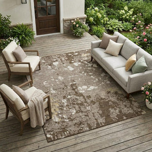 9x12 Abstract Taupe Ivory Polyester Area Rug Washable for Indoor Outdoor Spaces