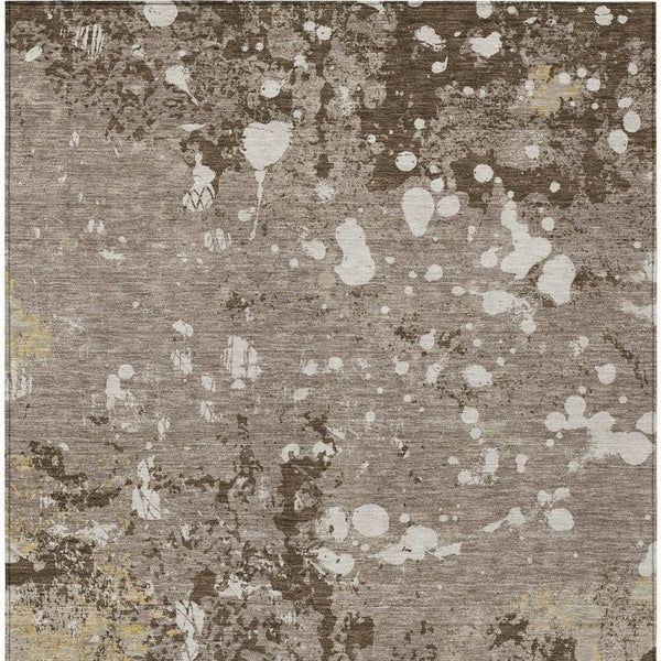 9x12 Abstract Taupe Ivory Polyester Area Rug Washable for Indoor Outdoor Spaces