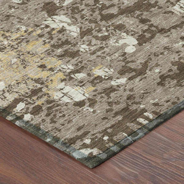 9x12 Abstract Taupe Ivory Polyester Area Rug Washable for Indoor Outdoor Spaces