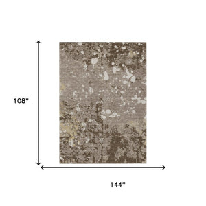9x12 Abstract Taupe Ivory Polyester Area Rug Washable for Indoor Outdoor Spaces
