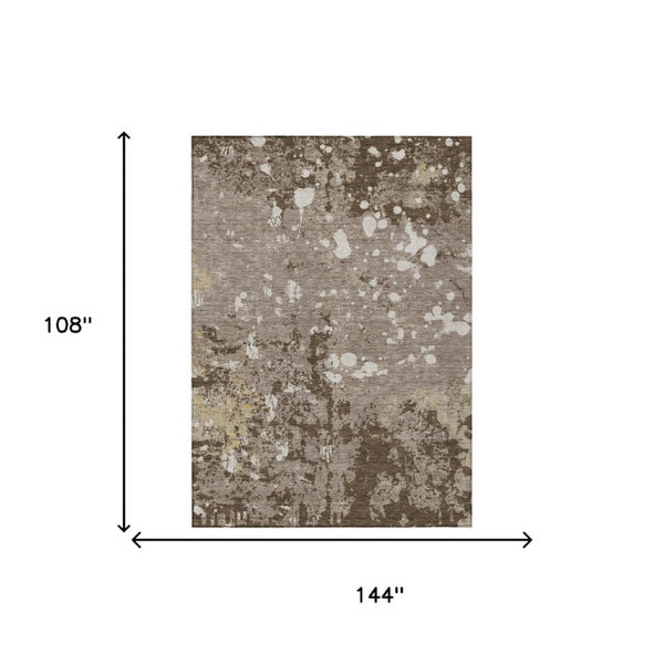 9x12 Abstract Taupe Ivory Polyester Area Rug Washable for Indoor Outdoor Spaces