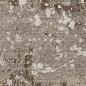 10 X 14 Taupe Ivory Abstract Polyester Area Rug Washable for Indoor Outdoor Use