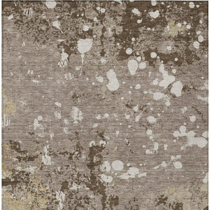 10 X 14 Taupe Ivory Abstract Polyester Area Rug Washable for Indoor Outdoor Use